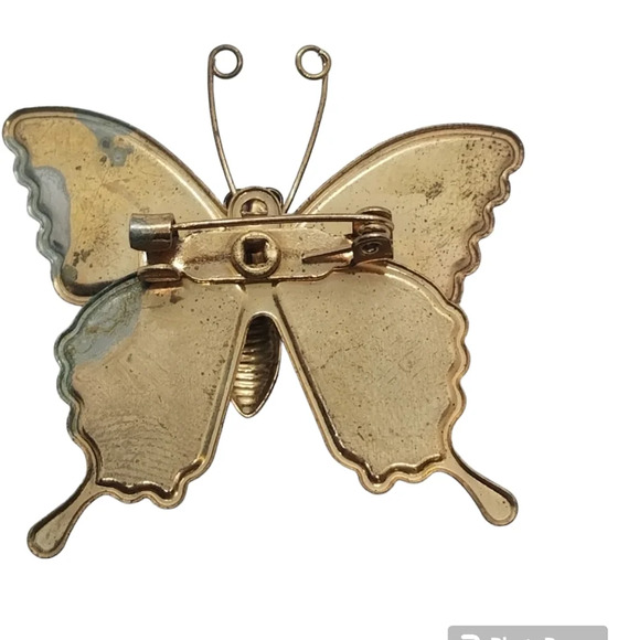 VINTAGE GOLDTONED BUTTERFLY PIN WITH MULTICOLORED WINGS - Picture 3 of 3